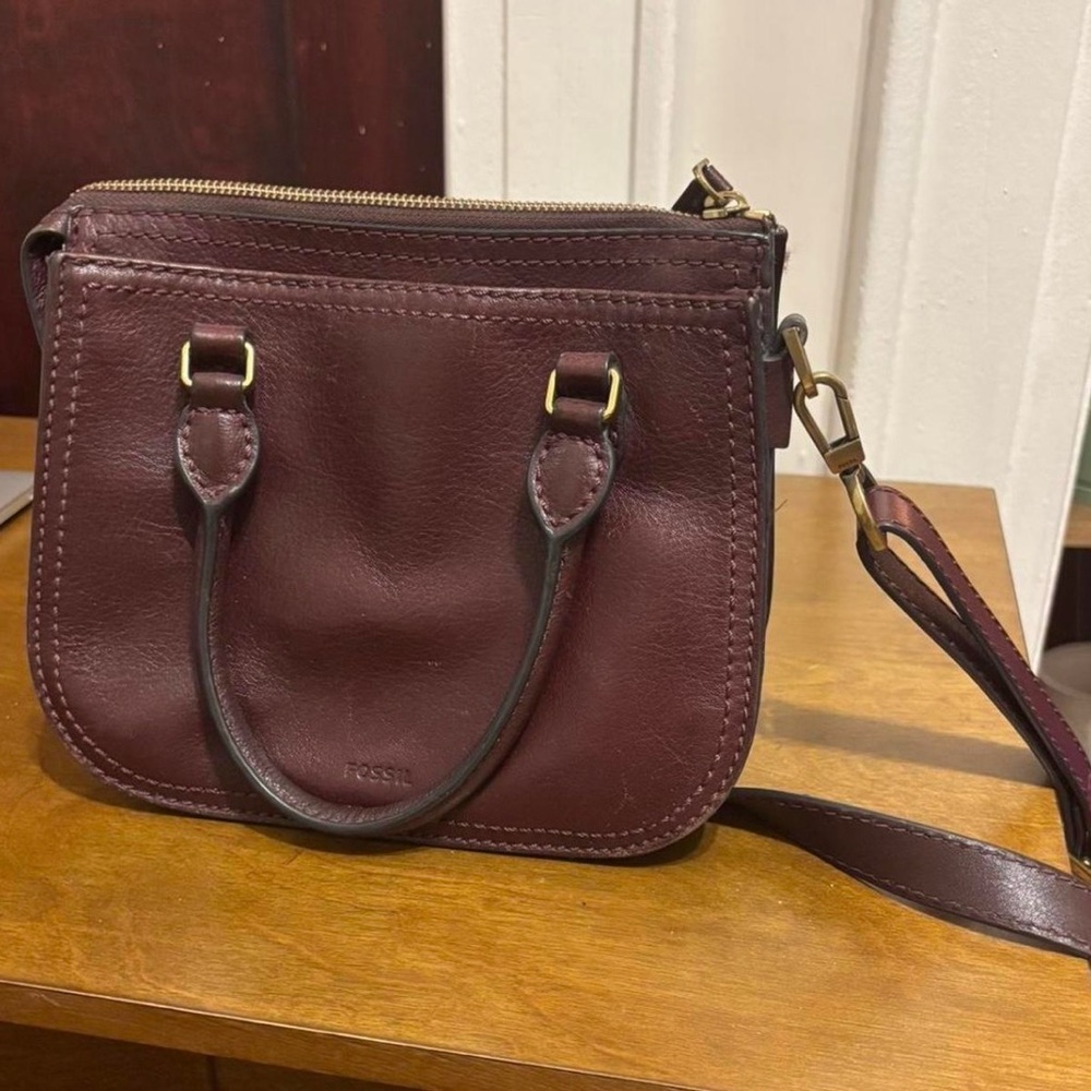 Fossil Ryder Mini Satchel in Fig Handbag Purse Crossbody - Picture 4 of 5